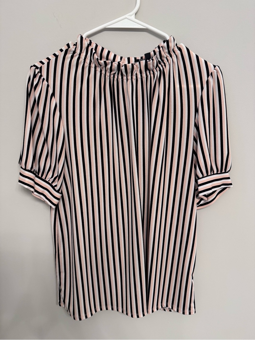 NWOT Adrianna Papell Striped Pink and Black Short Sleeve Blouse
